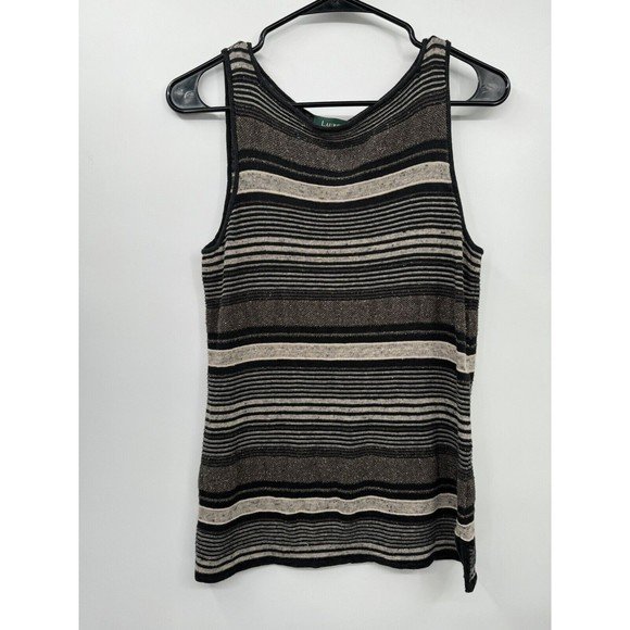 Lauren Ralph Lauren Linen Silk Sleeveless Pullover Sweater M Knit‎ Top Striped - Picture 1 of 5